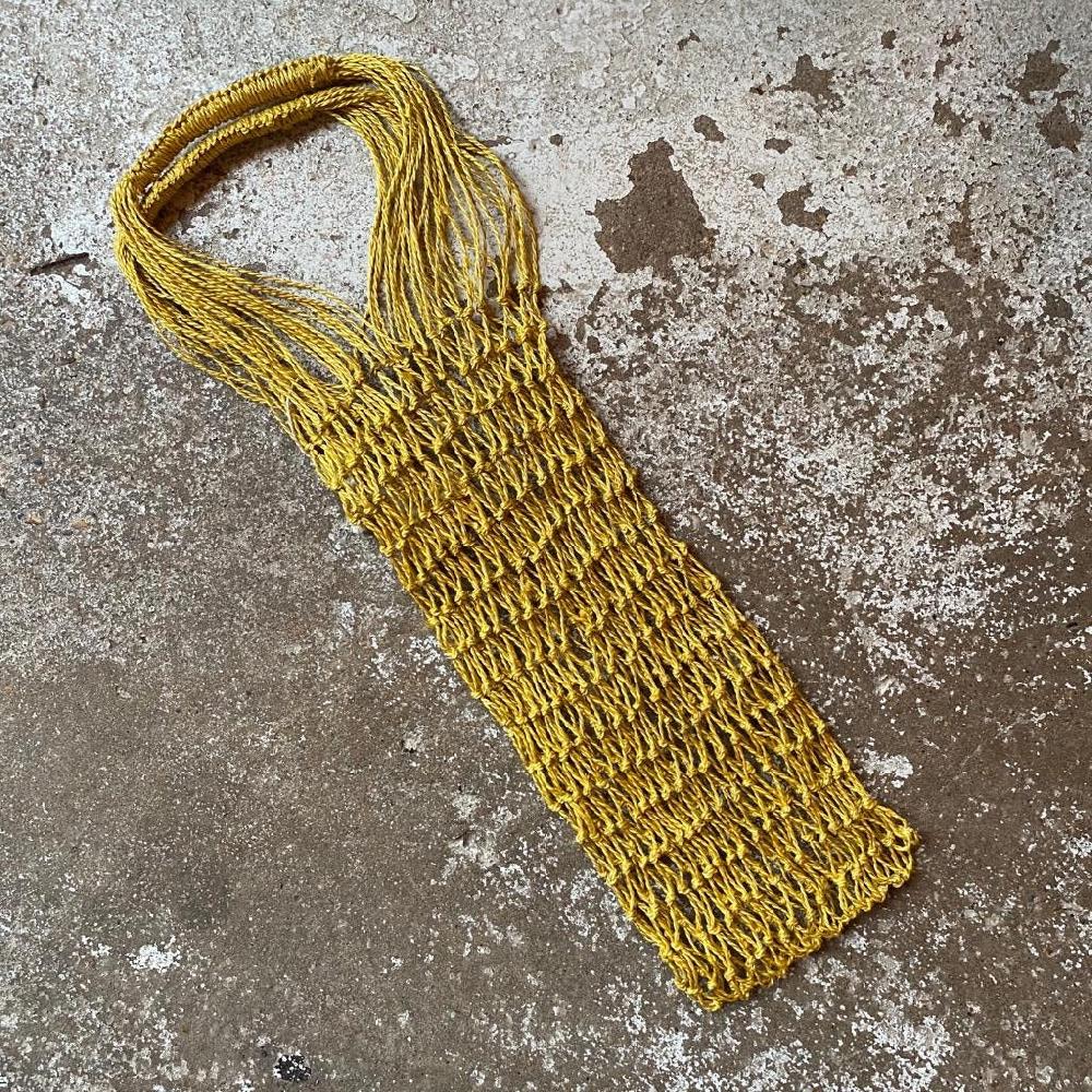 greige Large Macrame String Bag - Mustard