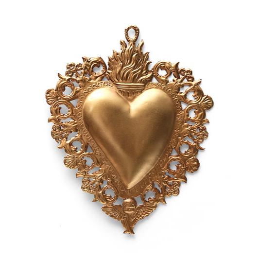 Greige Large Maria Heart - Gold - Boncoeurs