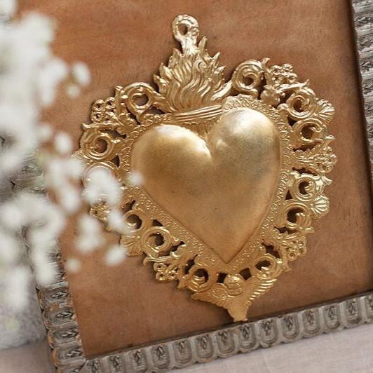 greige Large Maria Heart - Gold - Boncoeurs