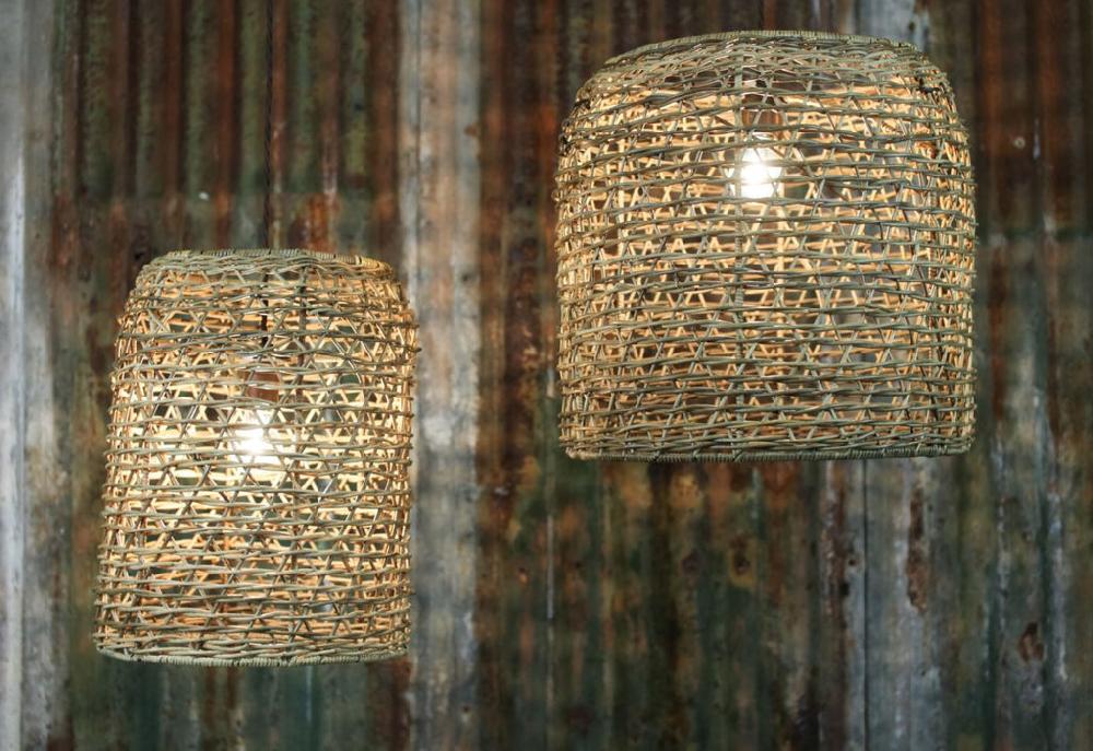 greige Large Rattan Lampshade - Two Sizes