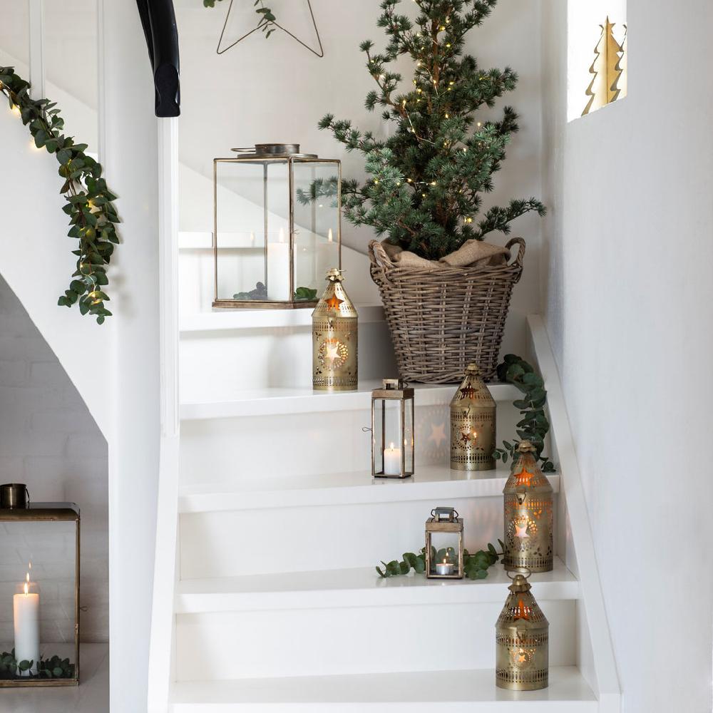 Greige Large Square Based Antiqued Brass Lantern