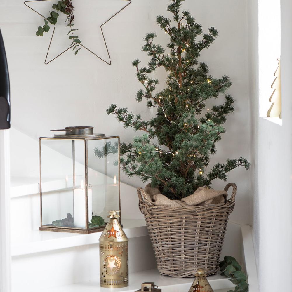 Greige Large Square Based Antiqued Brass Lantern