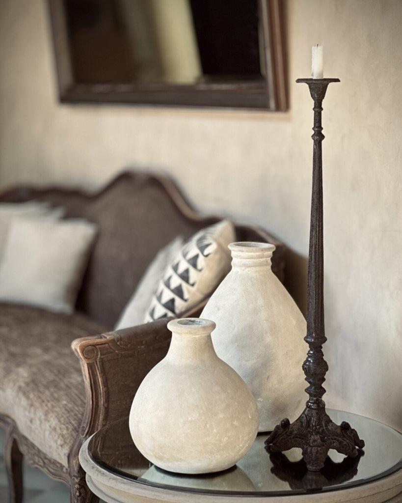 Greige Latika Tall Cast Iron Candlestick