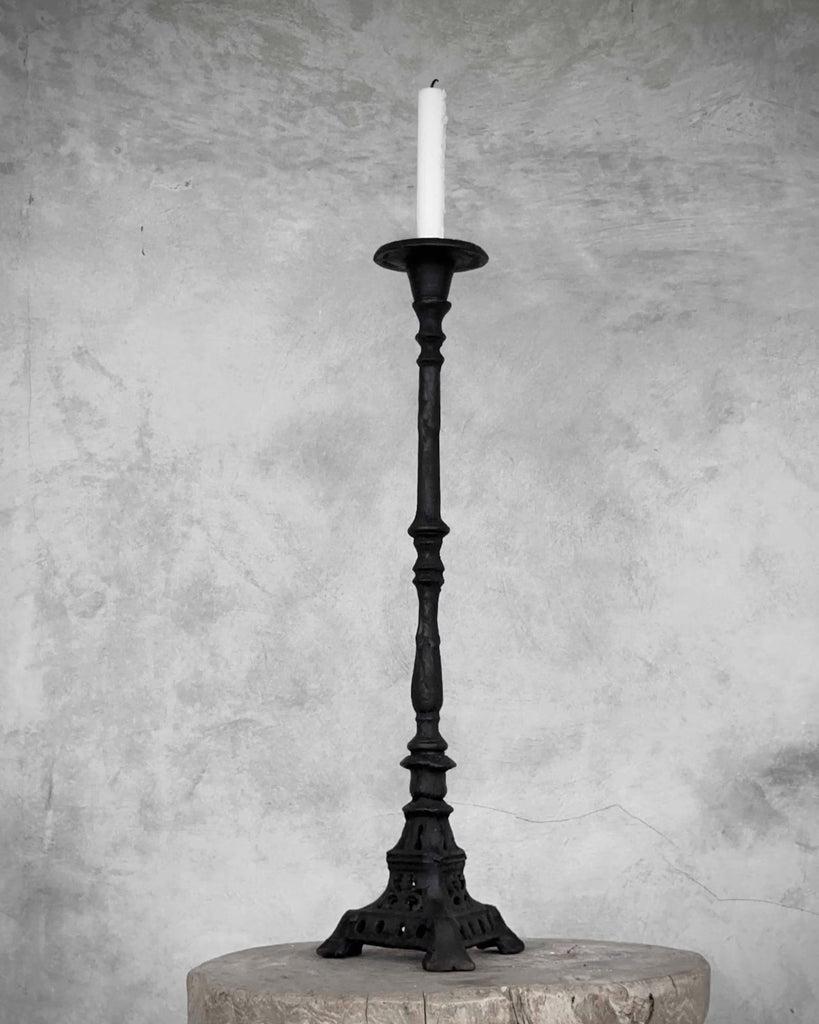 Greige Latika Tall Cast Iron Candlestick