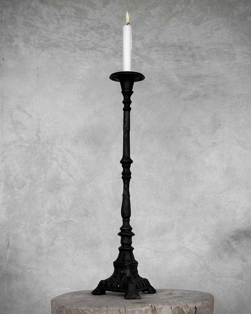 greige Latika Tall Cast Iron Candlestick