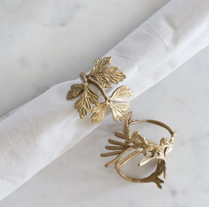 Greige Leaf Napkin Rings - Set Of Six
