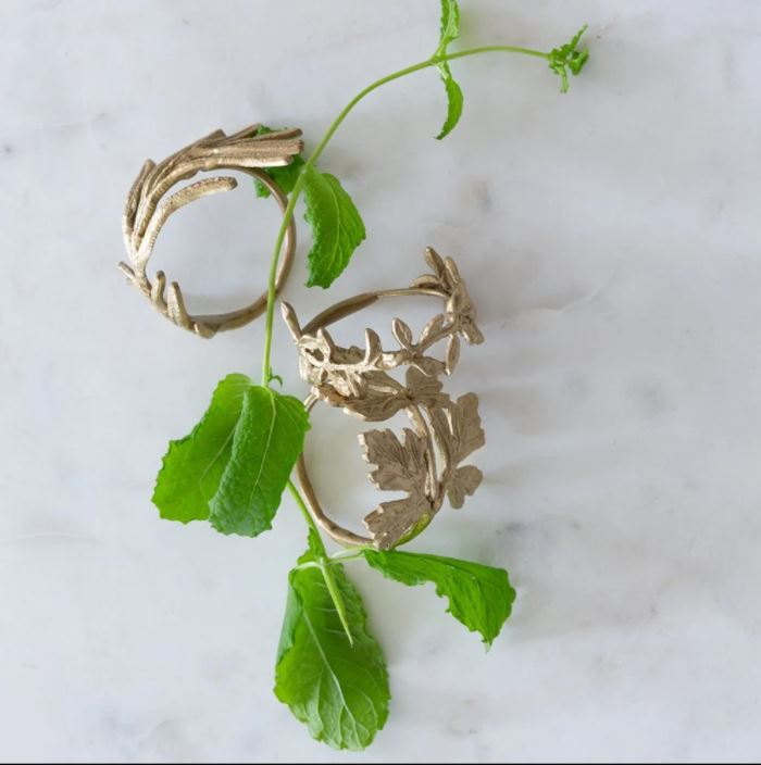 greige Leaf Napkin Rings - Set of Six