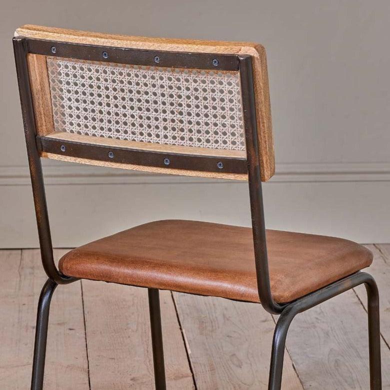 Greige Leather Rattan & Iron Dining Chair