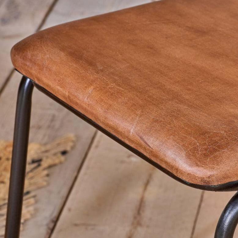 Greige Leather Rattan & Iron Dining Chair