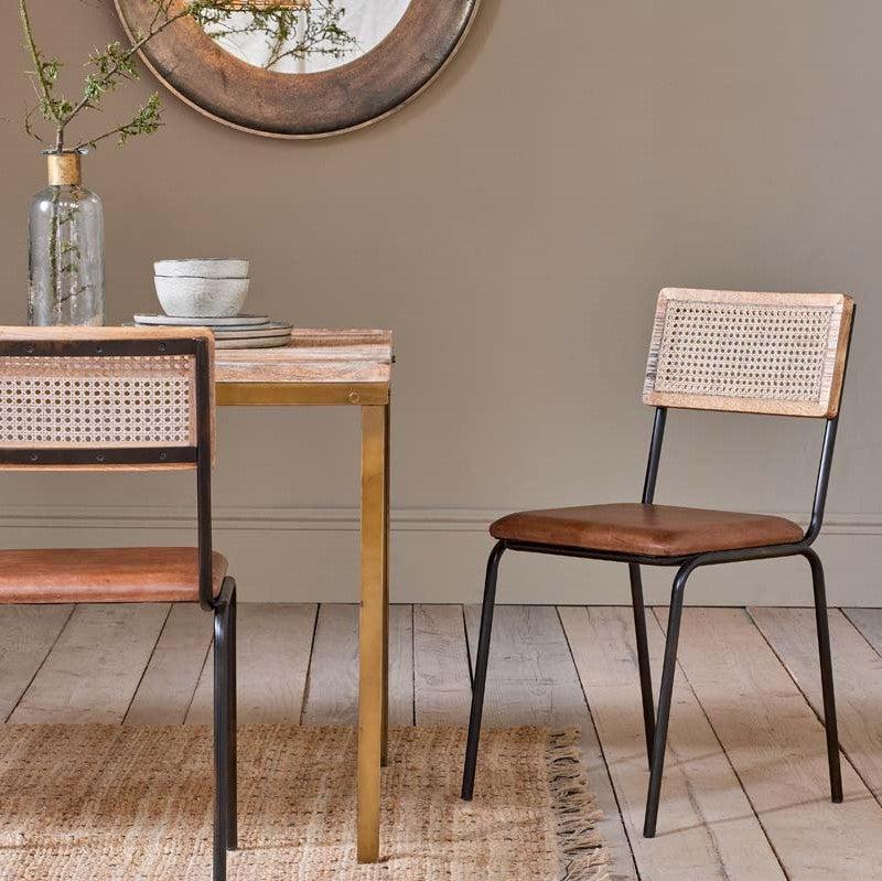 greige Leather Rattan & Iron Dining Chair