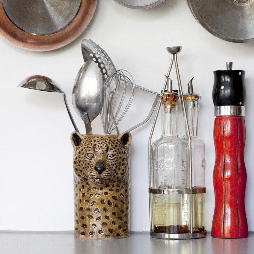 Greige Leopard Utensil Pot By Quail Ceramics