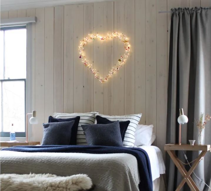 Greige Light Up Heart LED Mains Or Battery