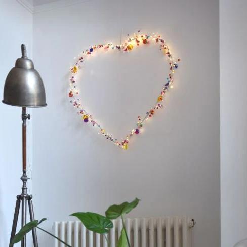 Greige Light Up Heart LED Mains Or Battery