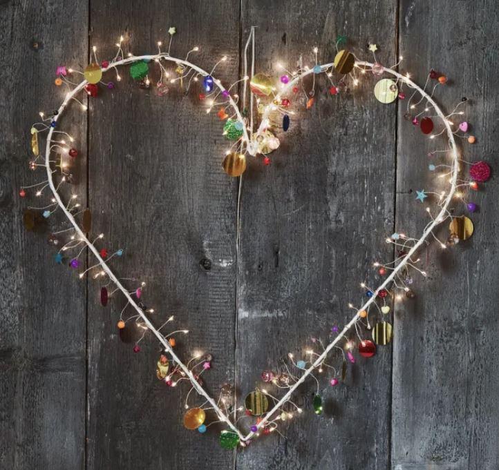 greige Light Up Heart LED Mains or Battery