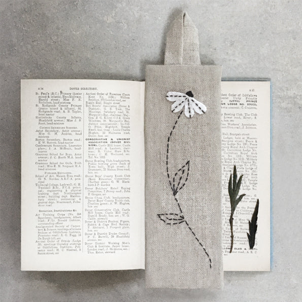 greige Linen Bookmark - Daisy