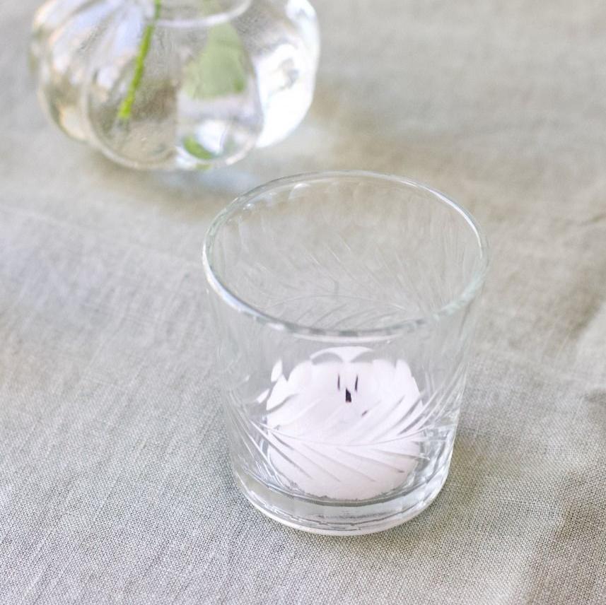 Greige Little Etched Glass Tealight Holder