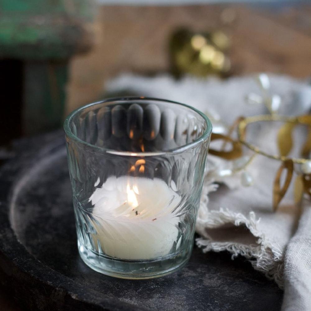 Greige Little Etched Glass Tealight Holder