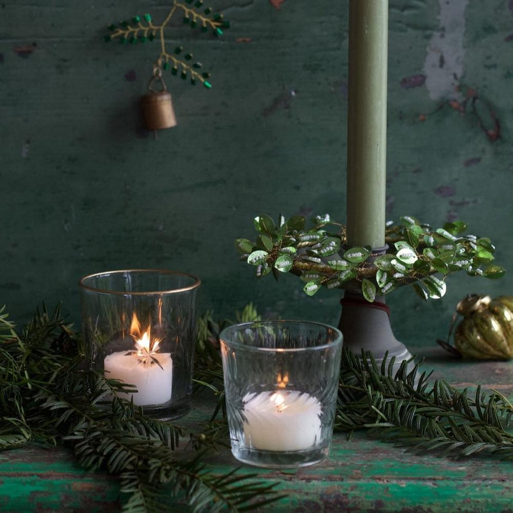 Greige Little Etched Glass Tealight Holder