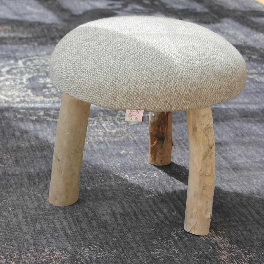 Greige Little Wool Stool With Driftwood Legs