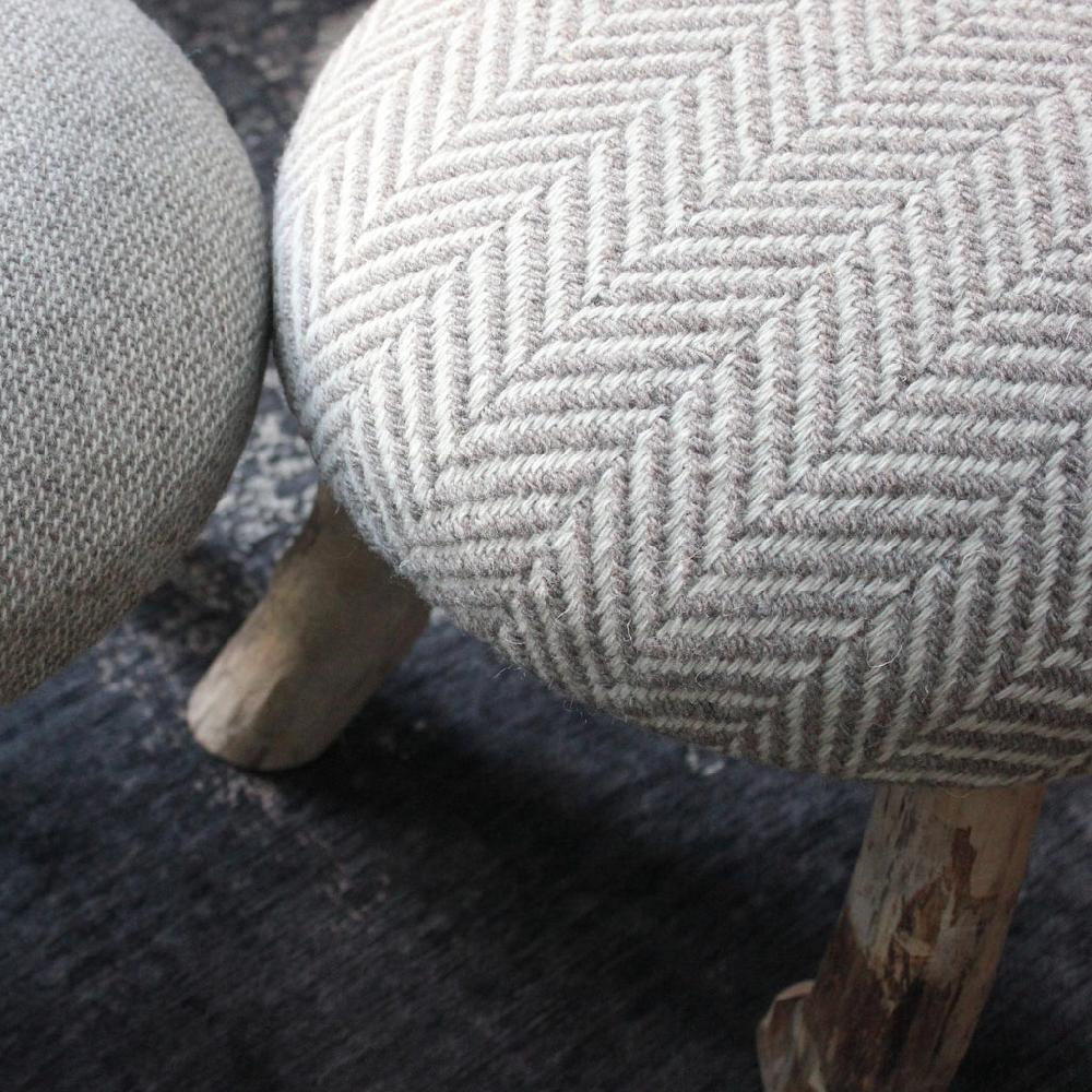 Greige Little Wool Stool With Driftwood Legs