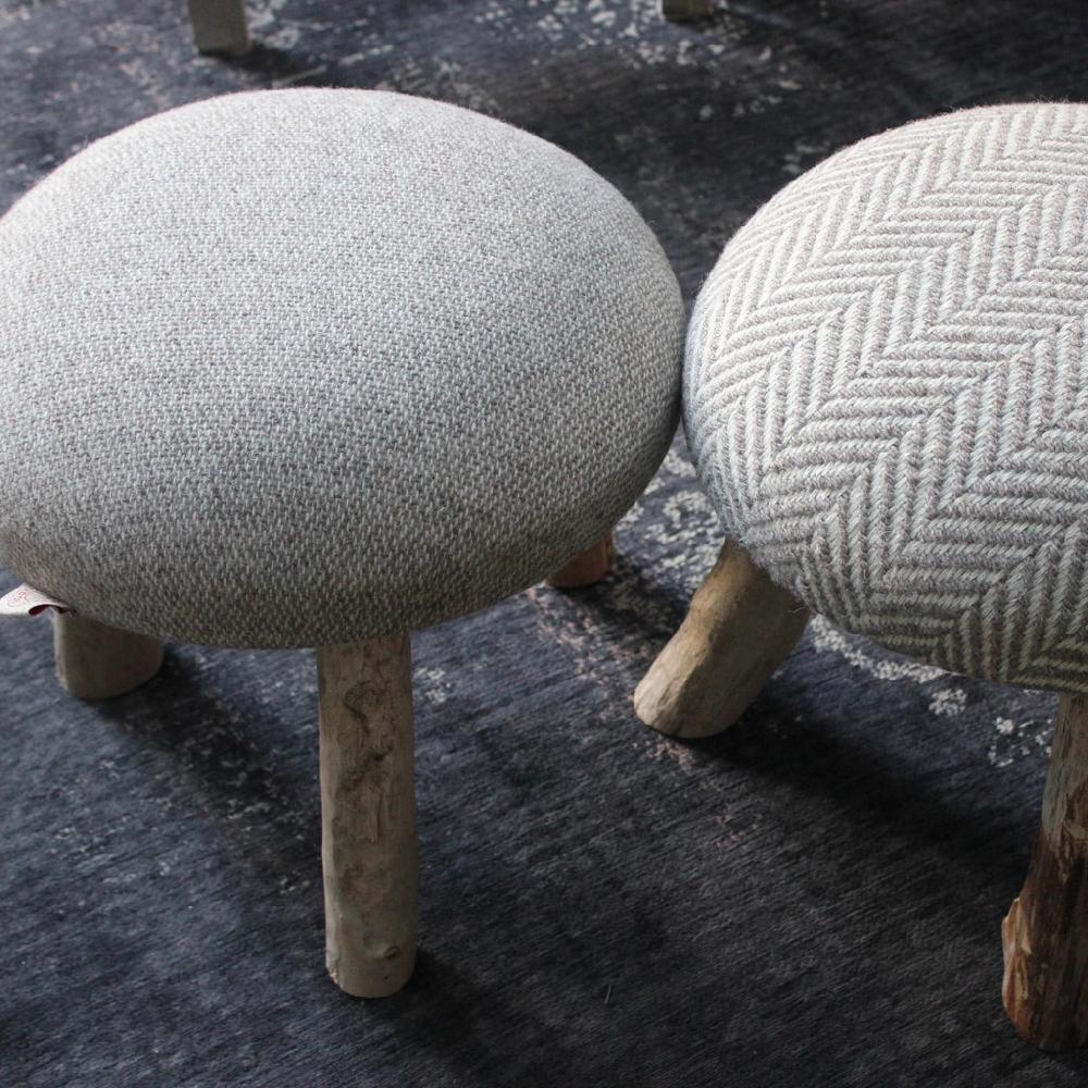Greige Little Wool Stool With Driftwood Legs