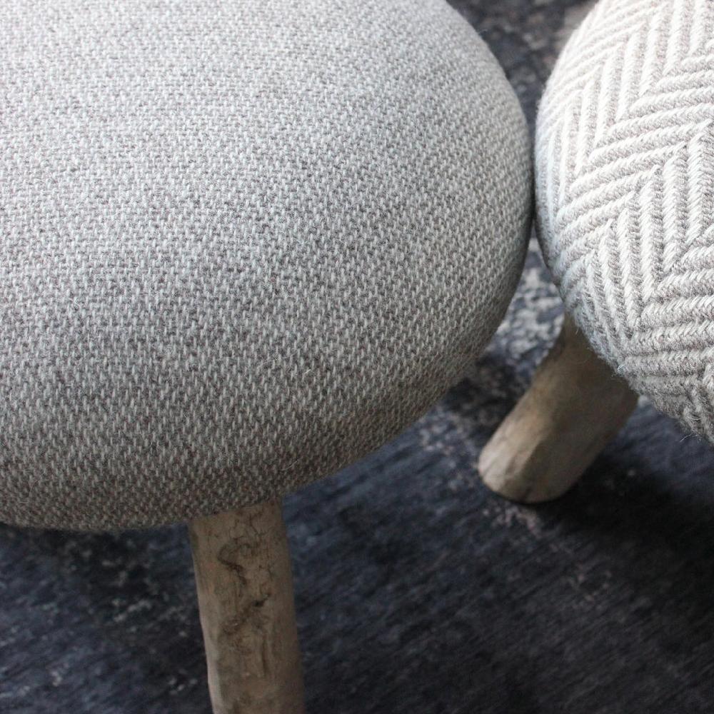 greige Little Wool Stool with Driftwood Legs