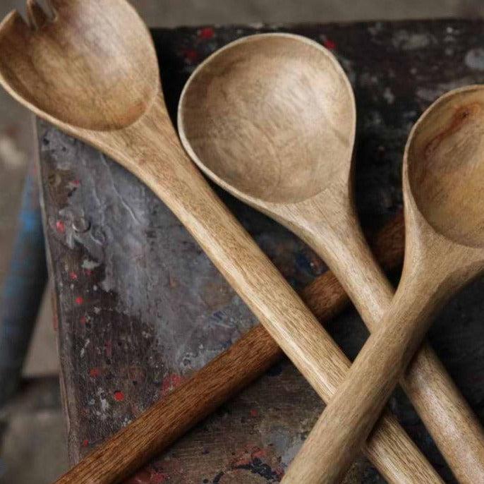 Greige Long Mango Wood Salad Servers