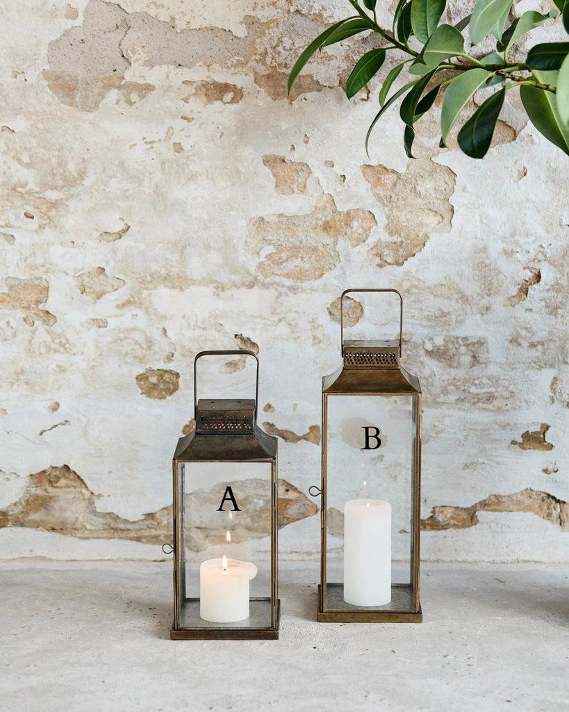 Greige Lyon Antiqued Brass And Glass Lantern Range