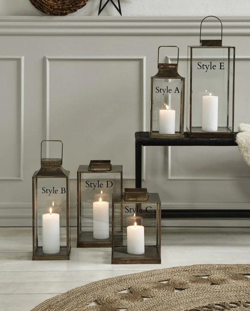 Greige Lyon Antiqued Brass And Glass Lantern Range