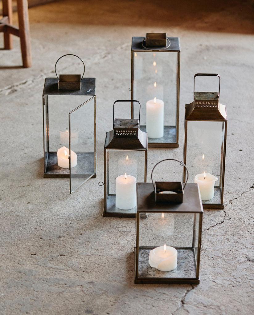 Greige Lyon Antiqued Brass And Glass Lantern Range