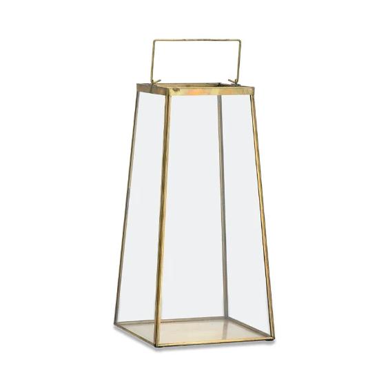 Greige Macey Brass And Glass Lantern - Two Sizes