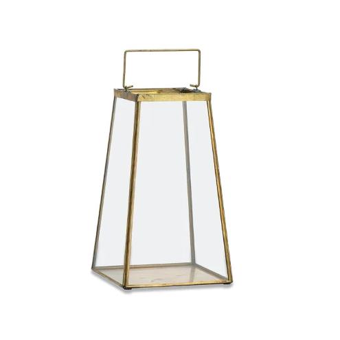 Greige Macey Brass And Glass Lantern - Two Sizes