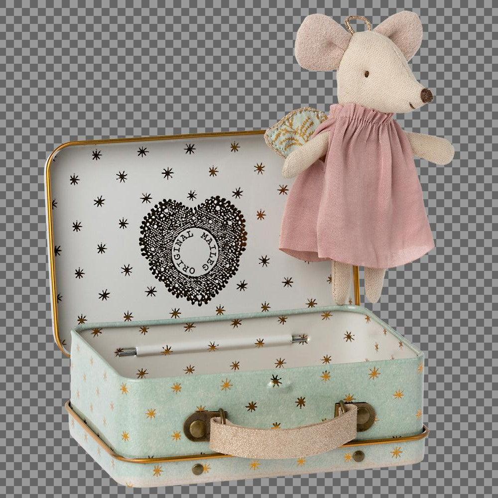 Greige Maileg Angel Mouse In Suitcase