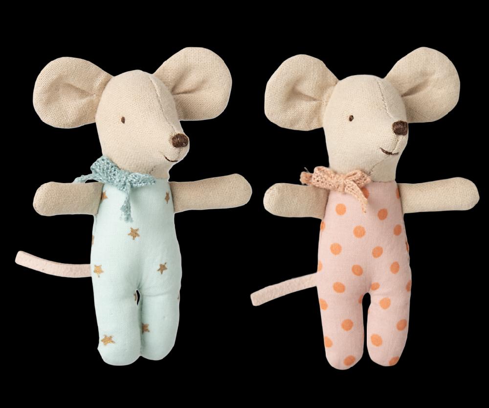Greige Maileg Baby Mice Twins In A Matchbox