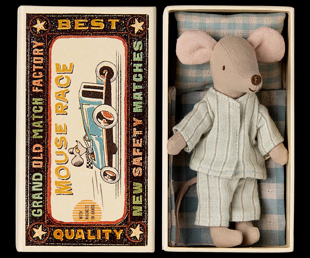 greige Maileg Big Brother Mouse in a Matchbox C