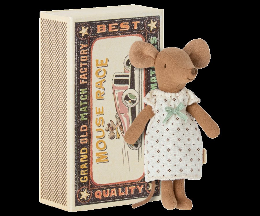 Greige Maileg Big Sister Mouse In A Matchbox A
