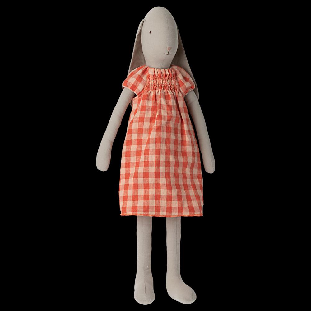 greige Maileg Bunny in Cotton Dress- Size 5