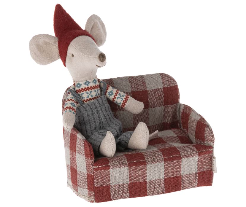 Greige Maileg Couch - Mouse - Red