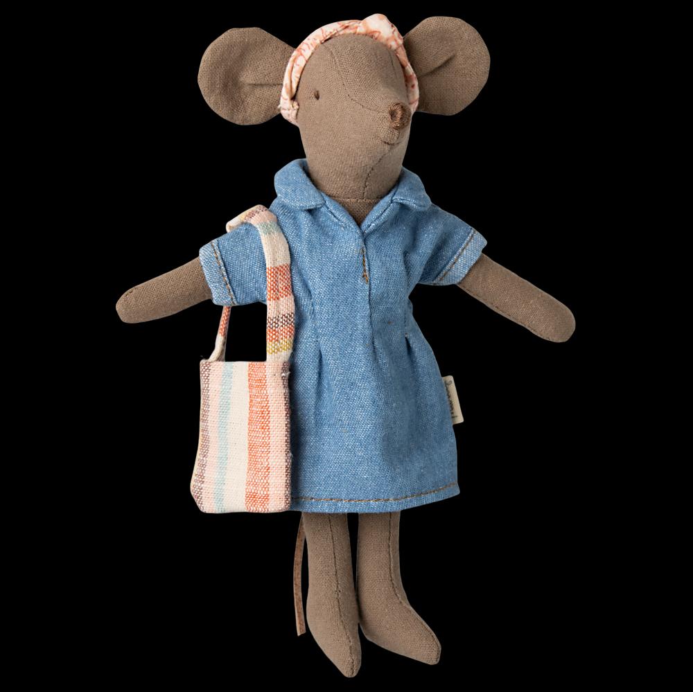 Greige Maileg Denim Dress And Bag For Mum Mouse