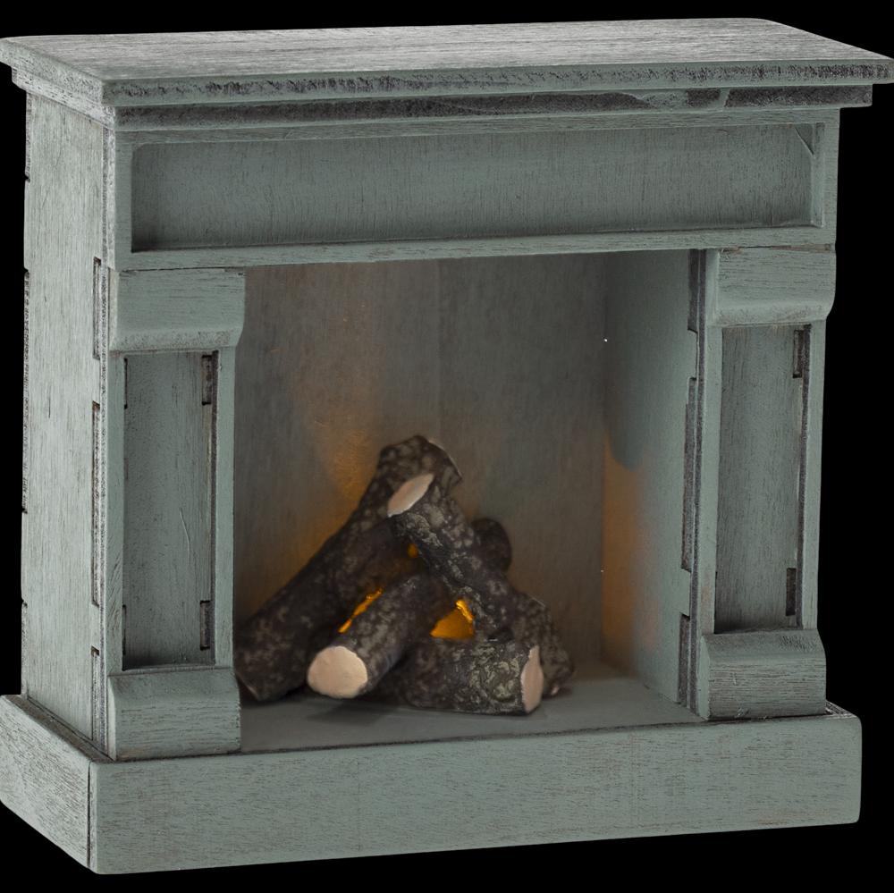 Greige Maileg Fireplace Mouse - Blue