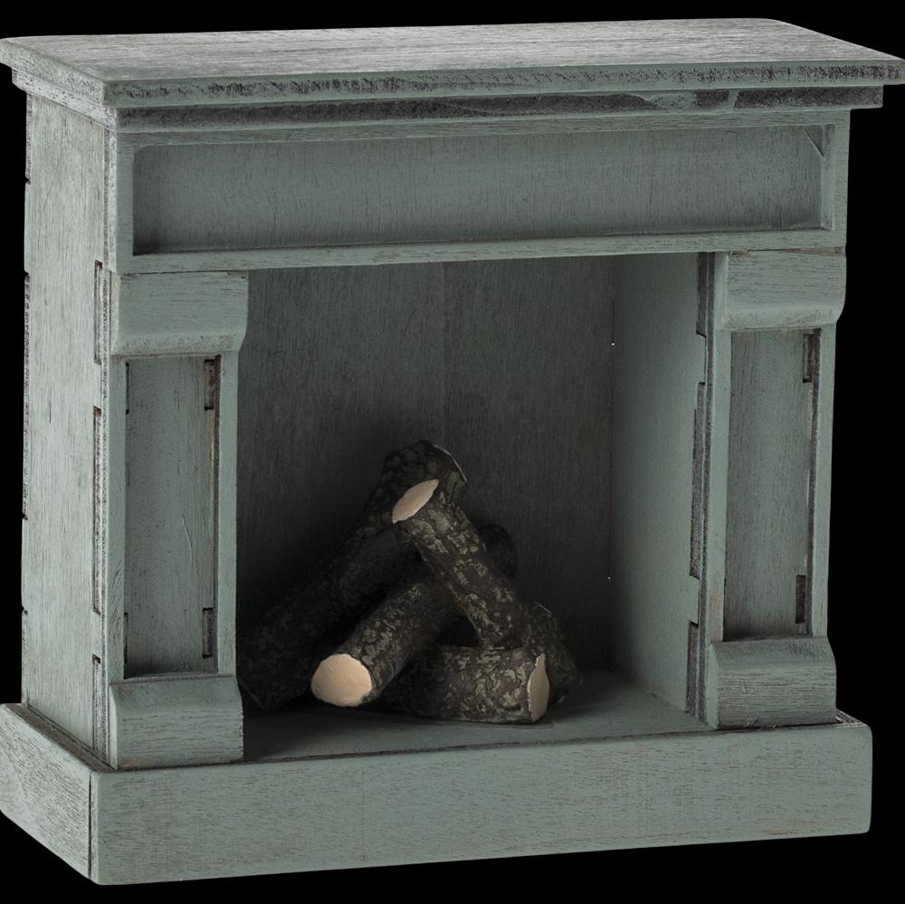 Greige Maileg Fireplace Mouse - Blue