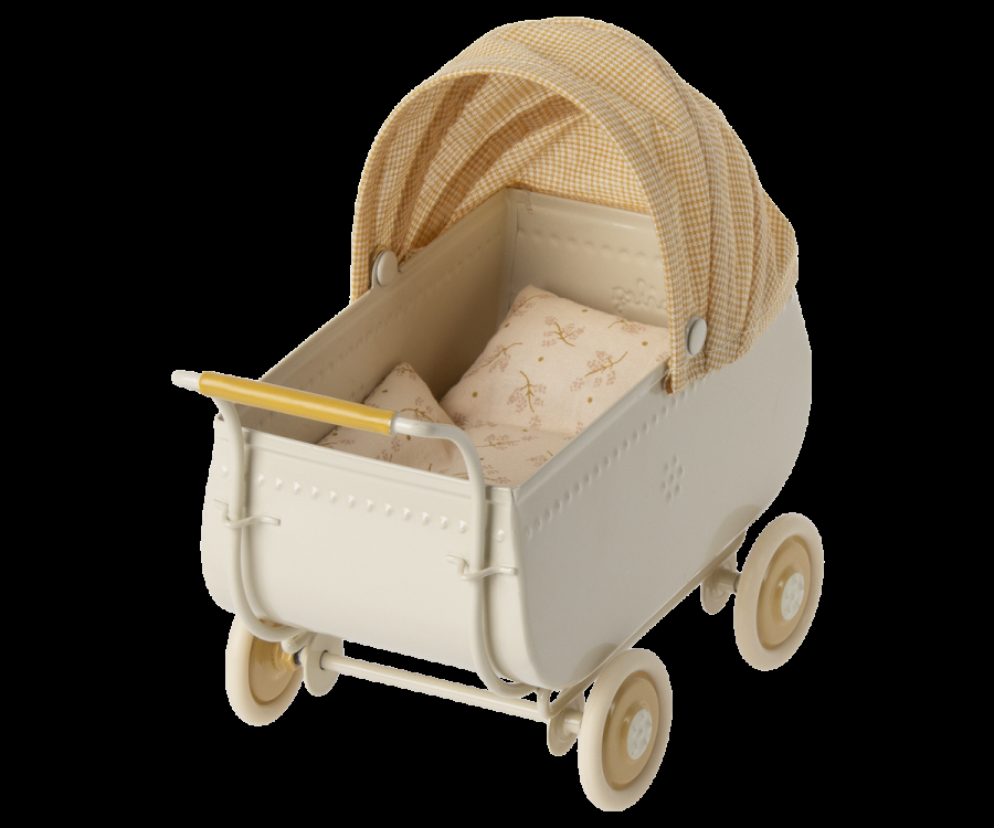 greige Maileg Pram Micro - Yellow