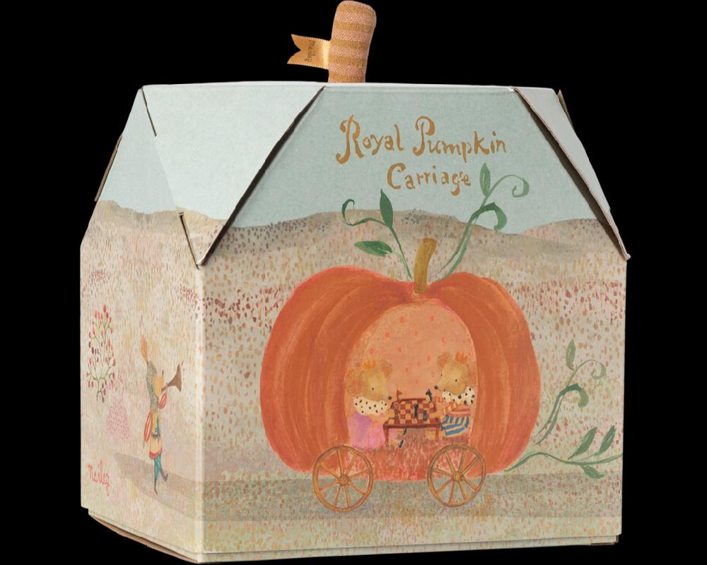 Greige Maileg Pumpkin Carriage Mouse