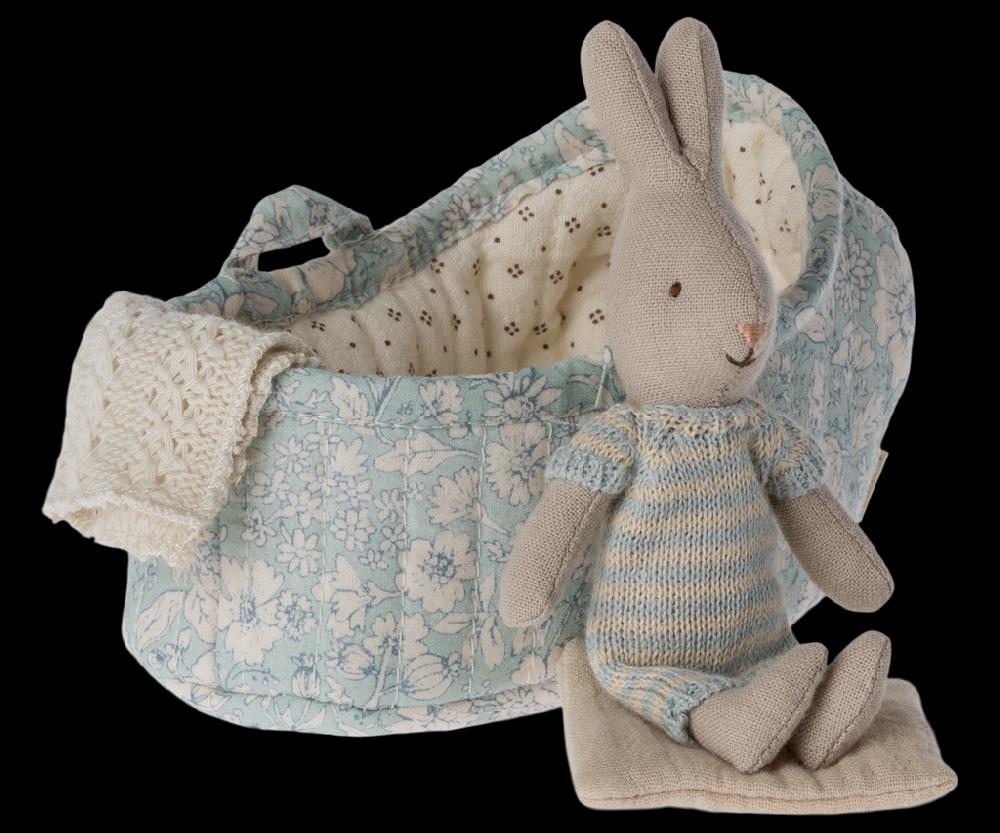 Greige Maileg Rabbit In Carrycot Micro