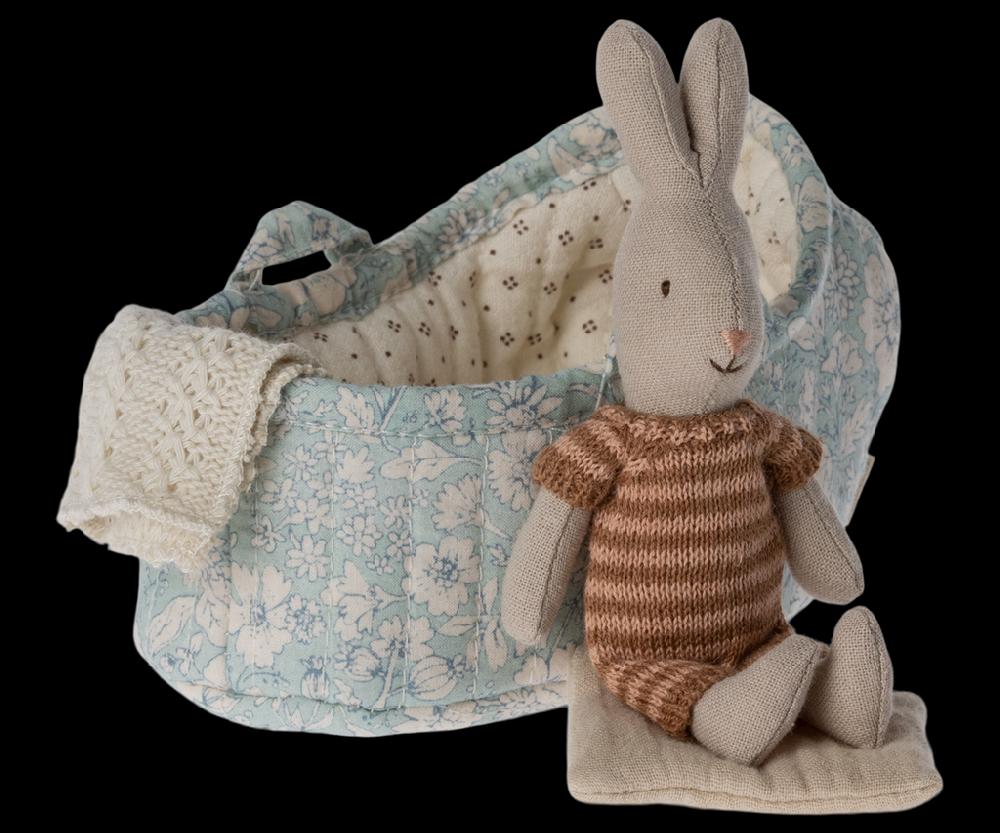 Greige Maileg Rabbit In Carrycot Micro