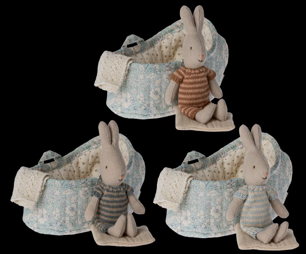 Greige Maileg Rabbit In Carrycot Micro