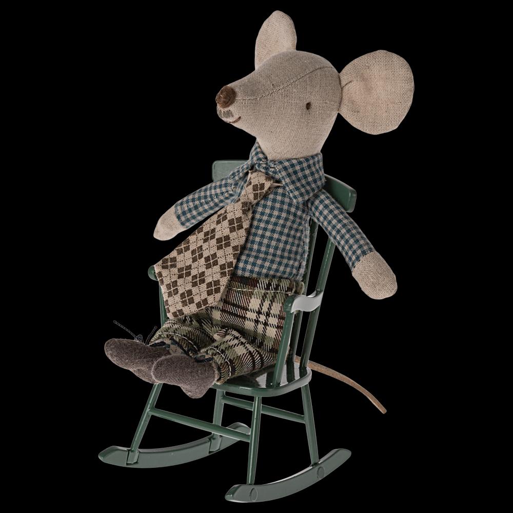 Greige Maileg Rocking Chair - Mouse - Dark Green