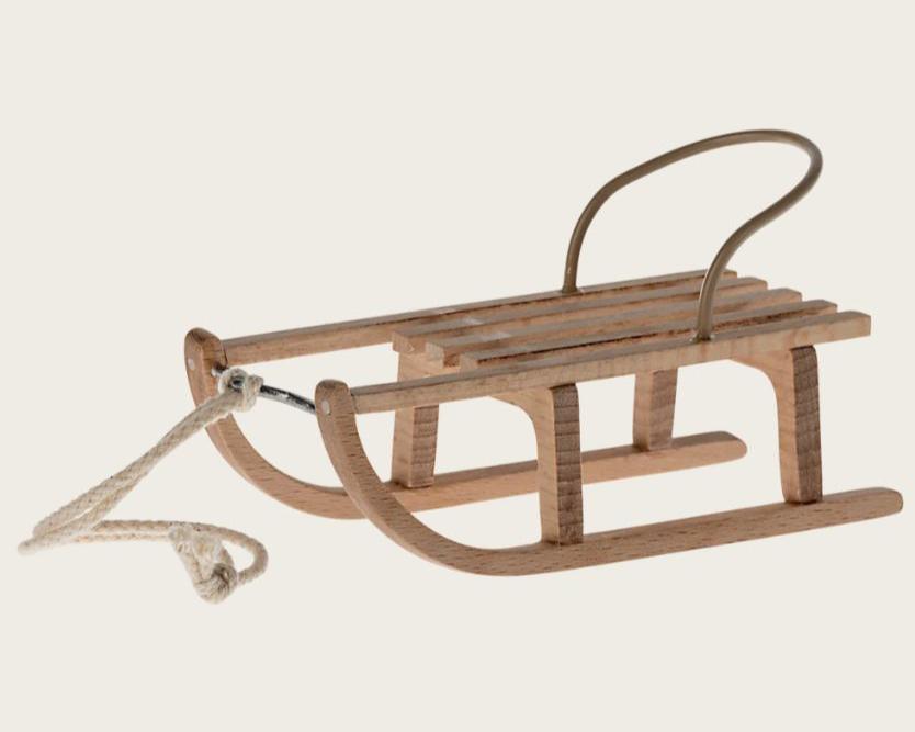 greige Maileg Sled Mouse