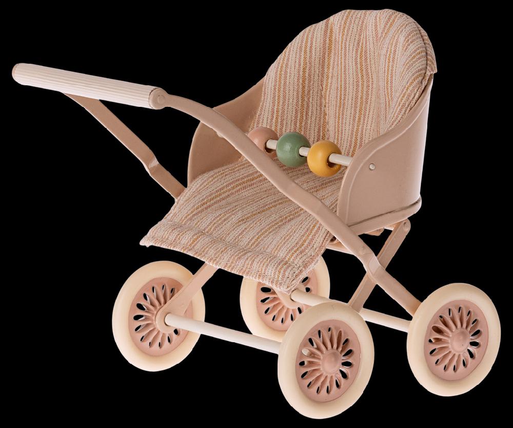 greige Maileg Stroller for Baby Mouse - Rose