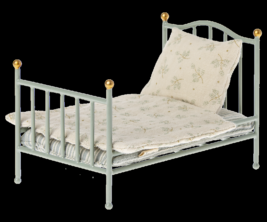 Greige Maileg Vintage Bed - Mouse - Mint
